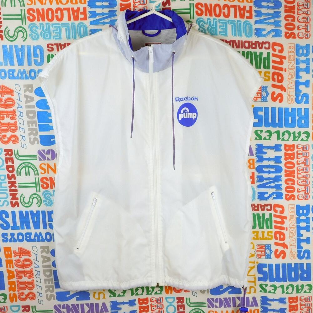 Vintage Reebok Pump Sleeveless Windbreaker Jacket Size L Full Zip Hooded 90s